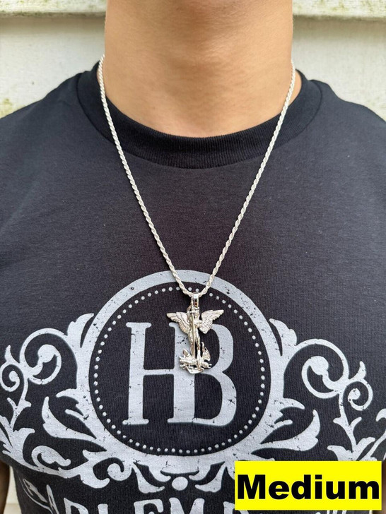 Hip Hop Artwork Saint St Michael Slaying Dragon Archangel Pendant - 925 Silver - 3 Sizes 1"-3" 