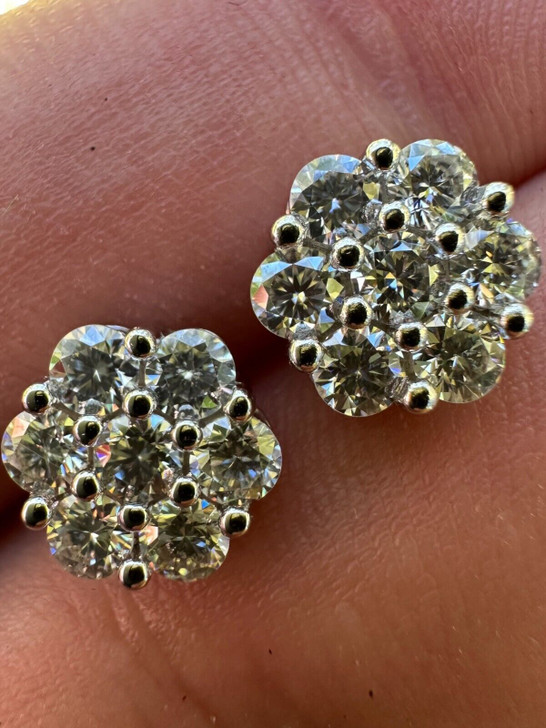 Cluster Flower Set Earrings Real 925 Silver 6-12mm Iced Hip Hop Studs CZ Stones Imported from eBay HarlemBling