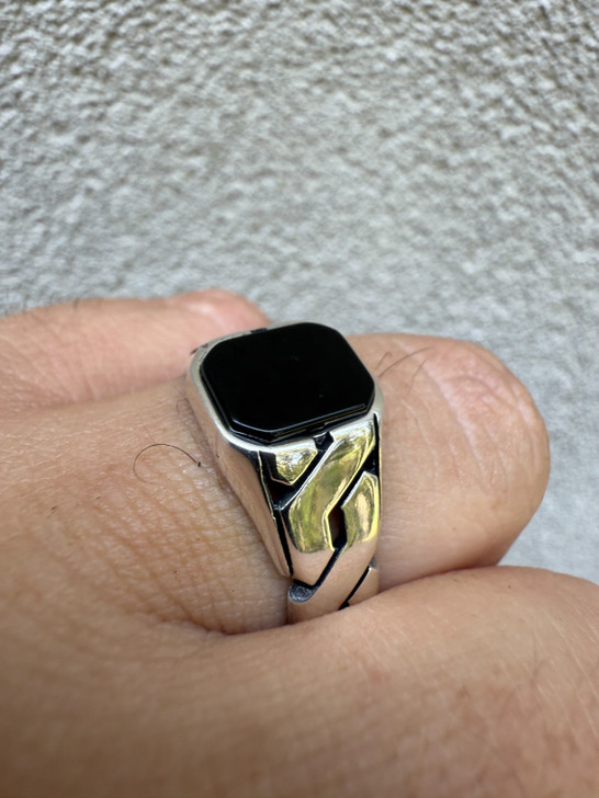 Miami Cuban Ring - 925 Silver Oxidized - Black Onyx Stone