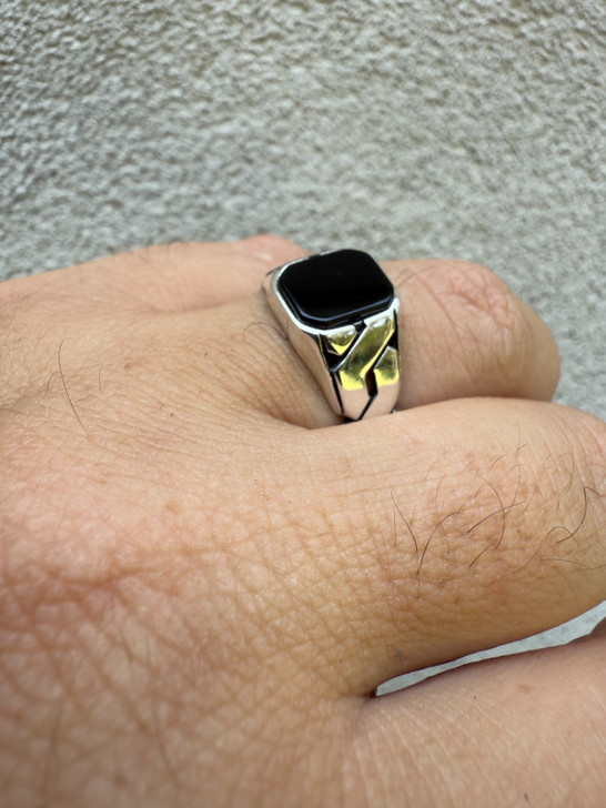 Miami Cuban Ring - 925 Silver Oxidized - Black Onyx Stone