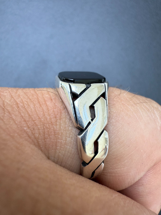 Miami Cuban Ring - 925 Silver Oxidized - Black Onyx Stone