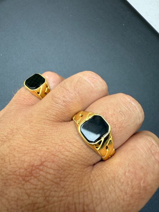 Miami Cuban Ring - 14k Gold Vermeil 925 SIlver - Black Onyx Stone