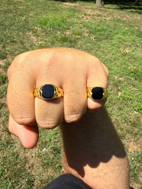 Miami Cuban Ring - 14k Gold Vermeil 925 SIlver - Black Onyx Stone
