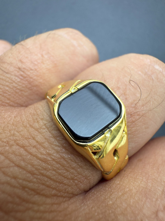 Miami Cuban Ring - 14k Gold Vermeil 925 SIlver - Black Onyx Stone