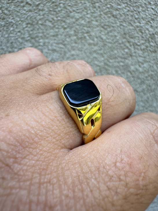 Miami Cuban Ring - 14k Gold Vermeil 925 SIlver - Black Onyx Stone