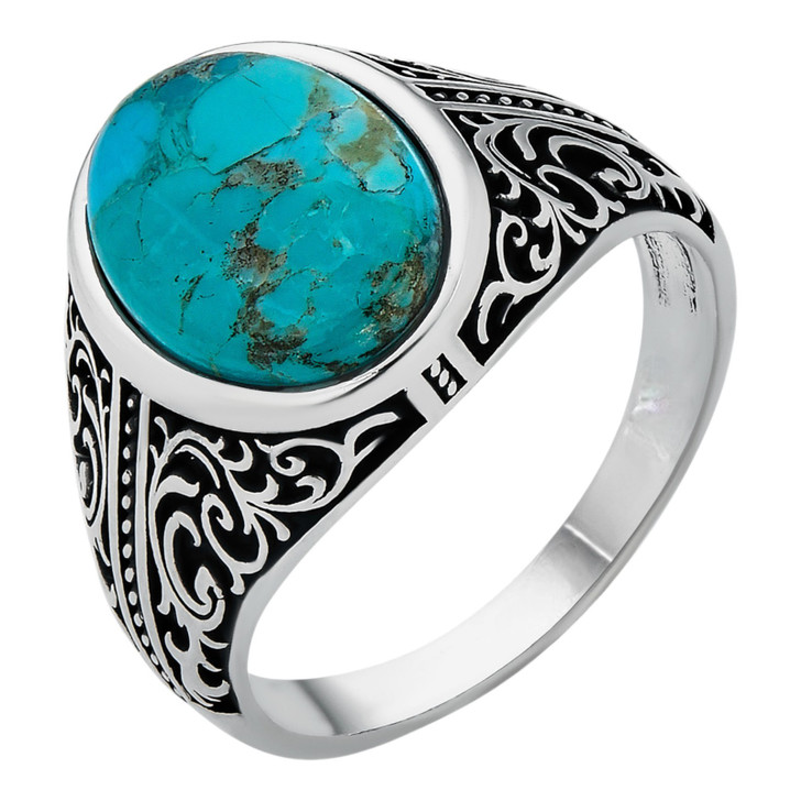 Real Blue Turquoise Stone Mens Solid 925 Sterling Silver Ring - Oxidized Vintage Imported from eBay HarlemBling