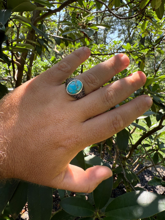 Arabian Nights Ring - 925 Silver Oxidized - Genuine Blue Turquoise Stone