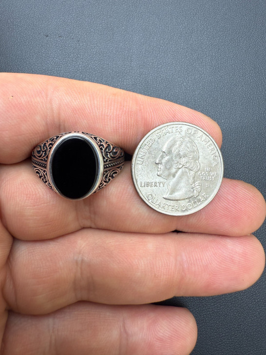 Arabian Nights Ring - 925 Silver Oxidized - Genuine Black Onyx Stone
