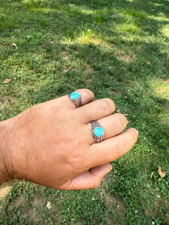 Navajo Tribe Ring - 925 Silver Oxidized - Genuine Blue Turquoise Stone