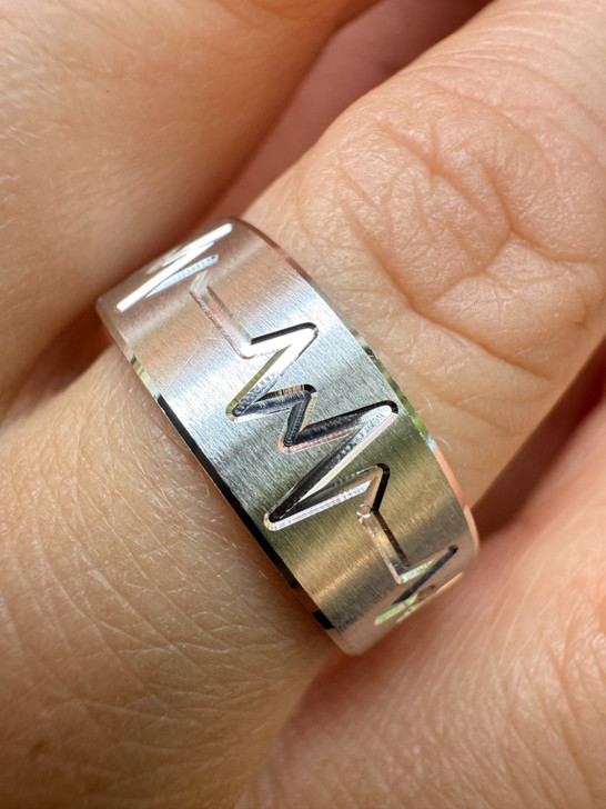 Heartbeat Pulse Wedding Band Ring - 925 Silver - Plain