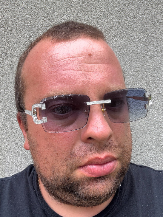 Real 925 Silver Big C VVS MOISSANITE Gray Purple Sunglasses - Iced Buffs Glasses EVERYDAY ESSENTIALS HarlemBling