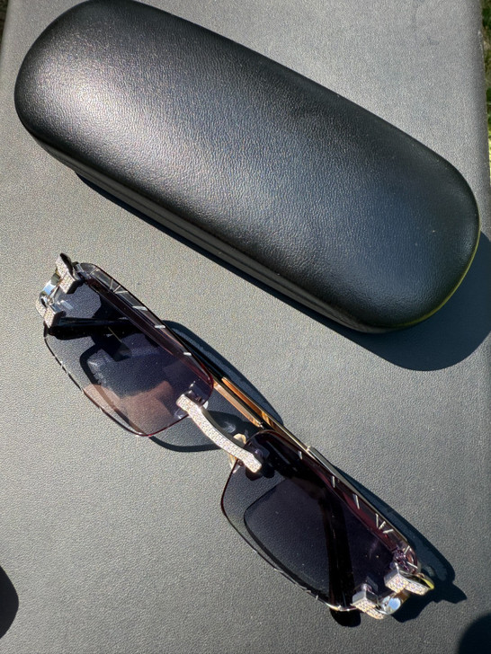 Real 925 Silver Big C VVS MOISSANITE Gray Purple Sunglasses - Iced Buffs Glasses EVERYDAY ESSENTIALS HarlemBling