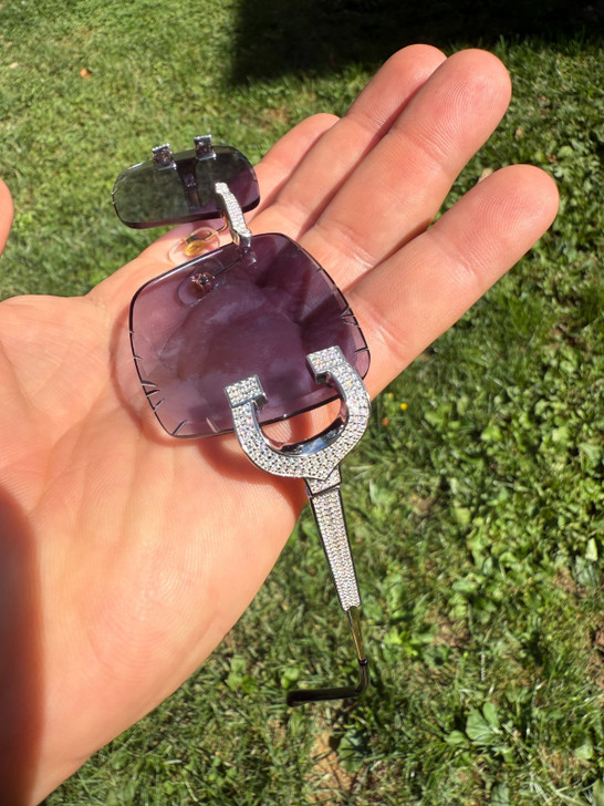 Real 925 Silver Big C VVS MOISSANITE Gray Purple Sunglasses - Iced Buffs Glasses EVERYDAY ESSENTIALS HarlemBling