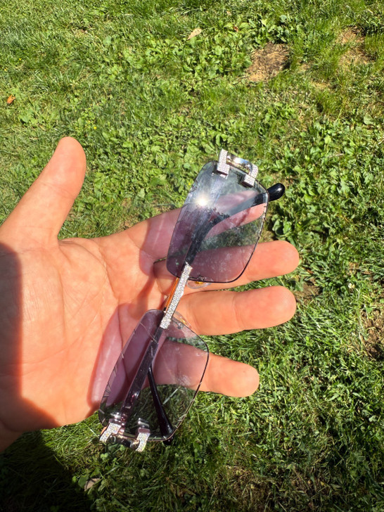 Real 925 Silver Big C VVS MOISSANITE Gray Purple Sunglasses - Iced Buffs Glasses EVERYDAY ESSENTIALS HarlemBling