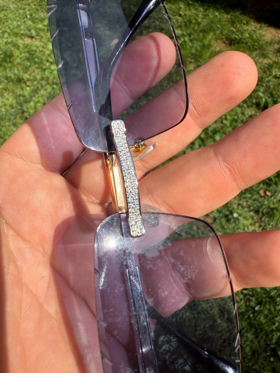 Real 925 Silver Big C VVS MOISSANITE Gray Purple Sunglasses - Iced Buffs Glasses EVERYDAY ESSENTIALS HarlemBling