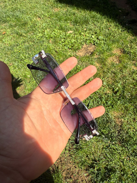 Real 925 Silver Big C VVS MOISSANITE Gray Purple Sunglasses - Iced Buffs Glasses EVERYDAY ESSENTIALS HarlemBling