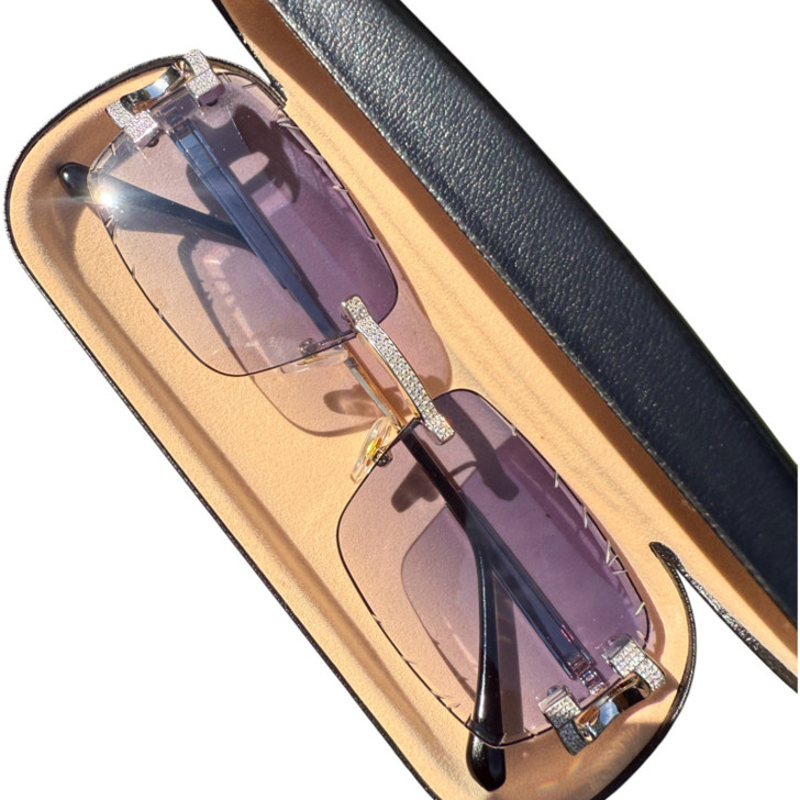 Real 925 Silver Big C VVS MOISSANITE Gray Purple Sunglasses - Iced Buffs Glasses EVERYDAY ESSENTIALS HarlemBling