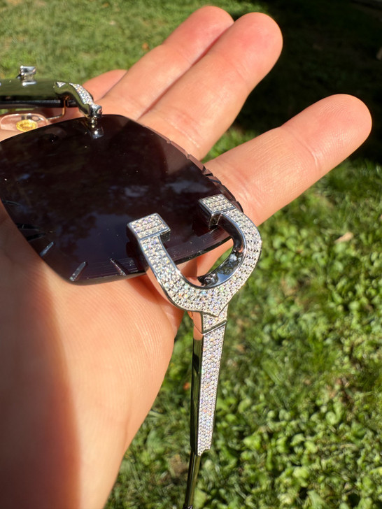 Real 925 Silver Big C VVS MOISSANITE Dark Black Sunglasses - Iced Buffs Glasses EVERYDAY ESSENTIALS HarlemBling