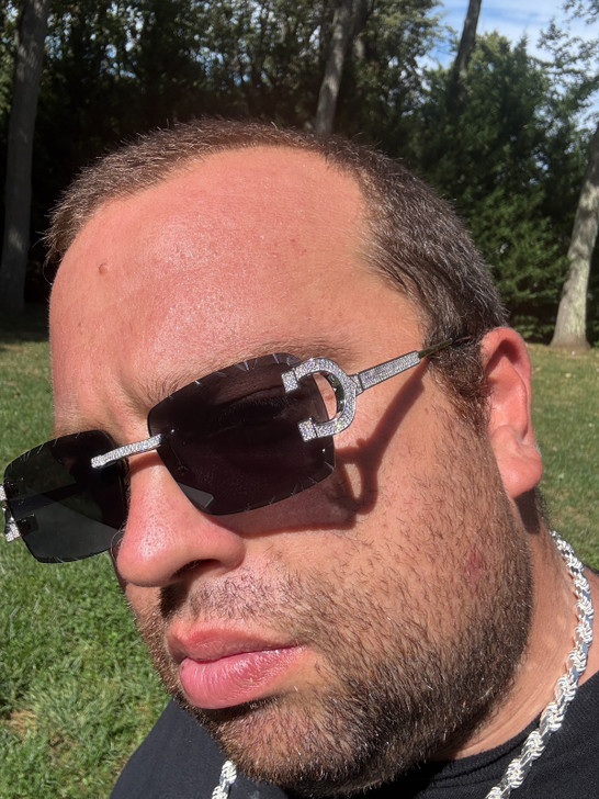 Real 925 Silver Big C VVS MOISSANITE Dark Black Sunglasses - Iced Buffs Glasses EVERYDAY ESSENTIALS HarlemBling