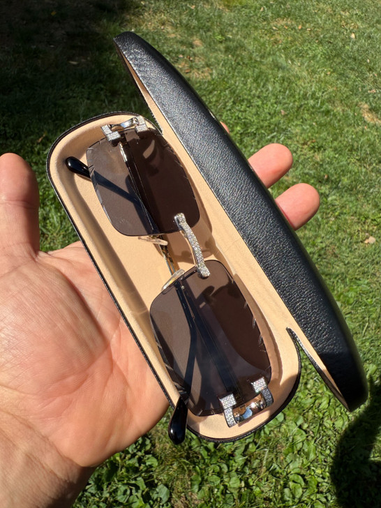 Real 925 Silver Big C VVS MOISSANITE Dark Black Sunglasses - Iced Buffs Glasses EVERYDAY ESSENTIALS HarlemBling