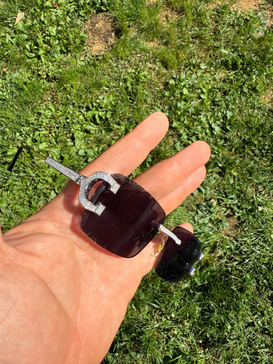 Real 925 Silver Big C VVS MOISSANITE Dark Black Sunglasses - Iced Buffs Glasses EVERYDAY ESSENTIALS HarlemBling