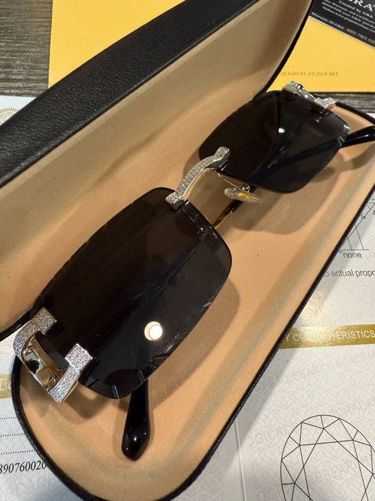 Real 925 Silver Big C VVS MOISSANITE Dark Black Sunglasses - Iced Buffs Glasses EVERYDAY ESSENTIALS HarlemBling