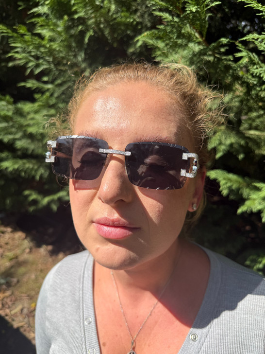 Real 925 Silver Big C VVS MOISSANITE Dark Black Sunglasses - Iced Buffs Glasses EVERYDAY ESSENTIALS HarlemBling