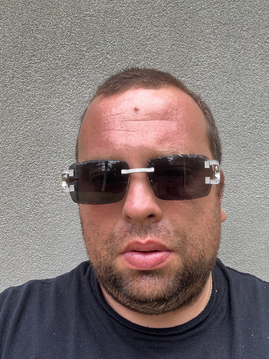 Real 925 Silver Big C VVS MOISSANITE Dark Black Sunglasses - Iced Buffs Glasses EVERYDAY ESSENTIALS HarlemBling