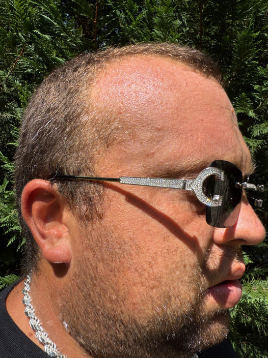 Real 925 Silver Big C VVS MOISSANITE Dark Black Sunglasses - Iced Buffs Glasses EVERYDAY ESSENTIALS HarlemBling