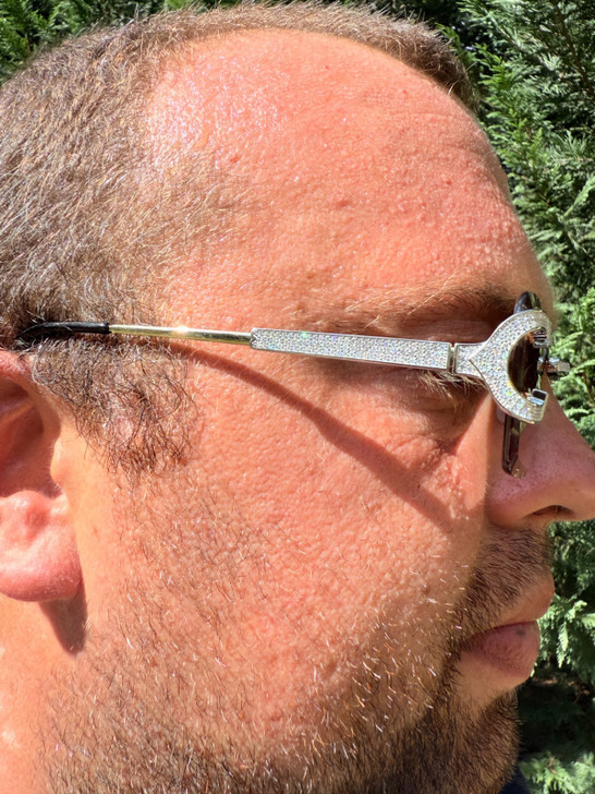 Real 925 Silver Big C VVS MOISSANITE Light Brown Sunglasses - Iced Buffs Glasses EVERYDAY ESSENTIALS HarlemBling