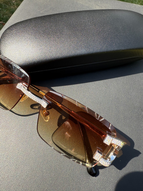 Real 925 Silver Big C VVS MOISSANITE Light Brown Sunglasses - Iced Buffs Glasses EVERYDAY ESSENTIALS HarlemBling