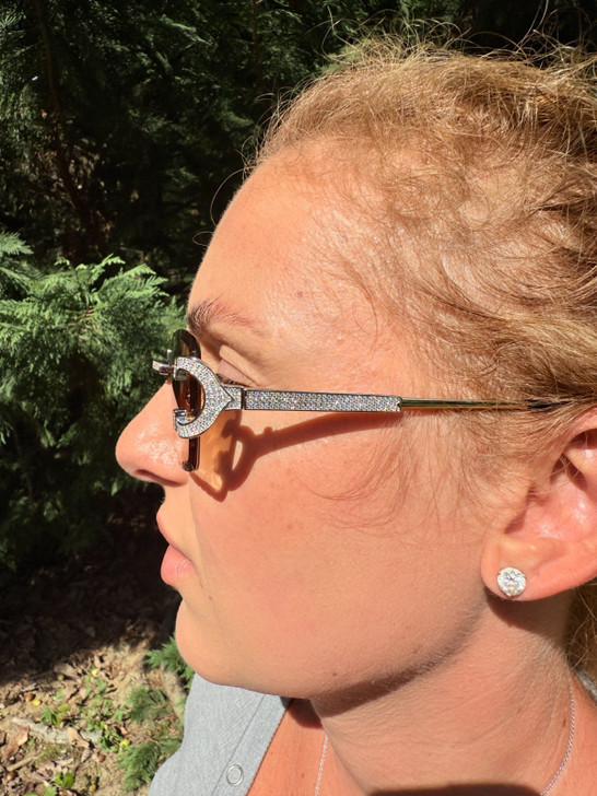 Real 925 Silver Big C VVS MOISSANITE Light Brown Sunglasses - Iced Buffs Glasses EVERYDAY ESSENTIALS HarlemBling