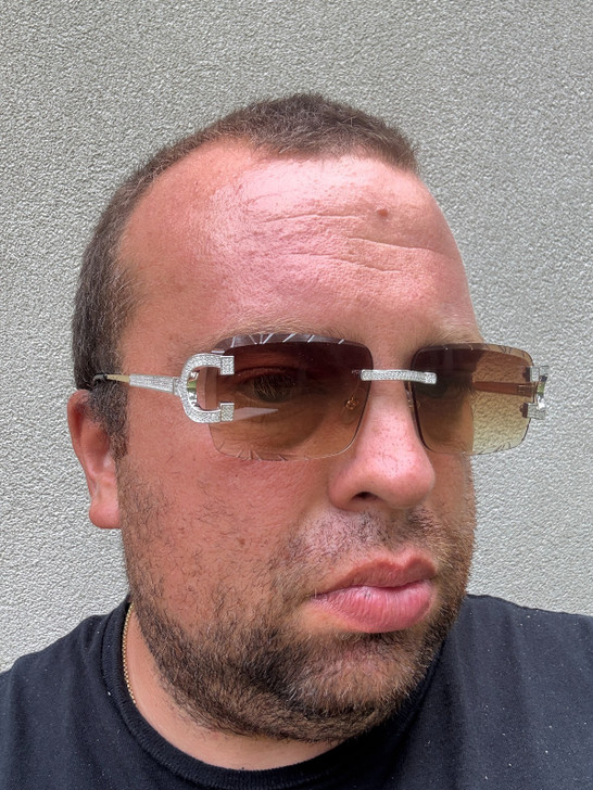 Real 925 Silver Big C VVS MOISSANITE Light Brown Sunglasses - Iced Buffs Glasses EVERYDAY ESSENTIALS HarlemBling