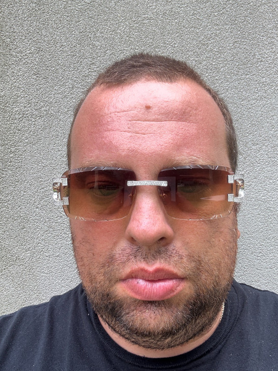 Real 925 Silver Big C VVS MOISSANITE Light Brown Sunglasses - Iced Buffs Glasses EVERYDAY ESSENTIALS HarlemBling