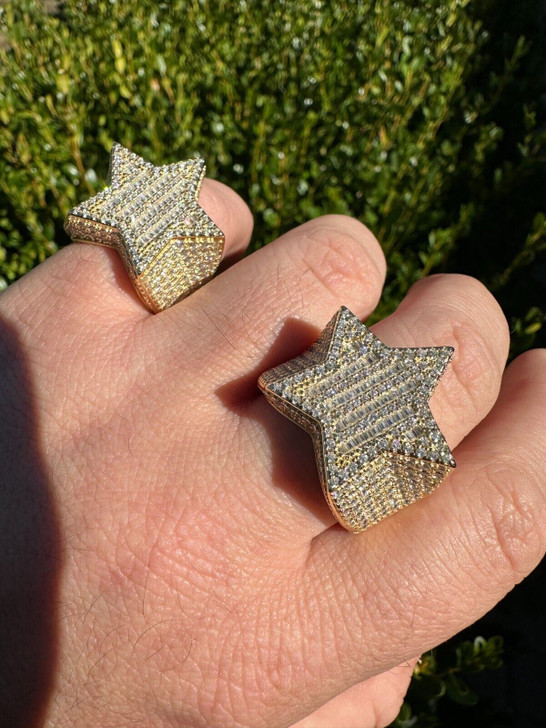 Real Iced Baguette 3D Star Ring Hip Hop Ice Out 14k Gold Plated 925 Silver 6-13 Imported from eBay HarlemBling
