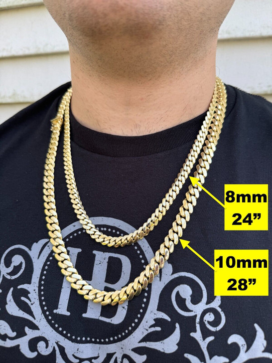 HANDMADE Tight Link Miami Cuban Link Chain Or Bracelet Necklace - 10k Yellow Gold - 7"-28" - 5mm-10mm