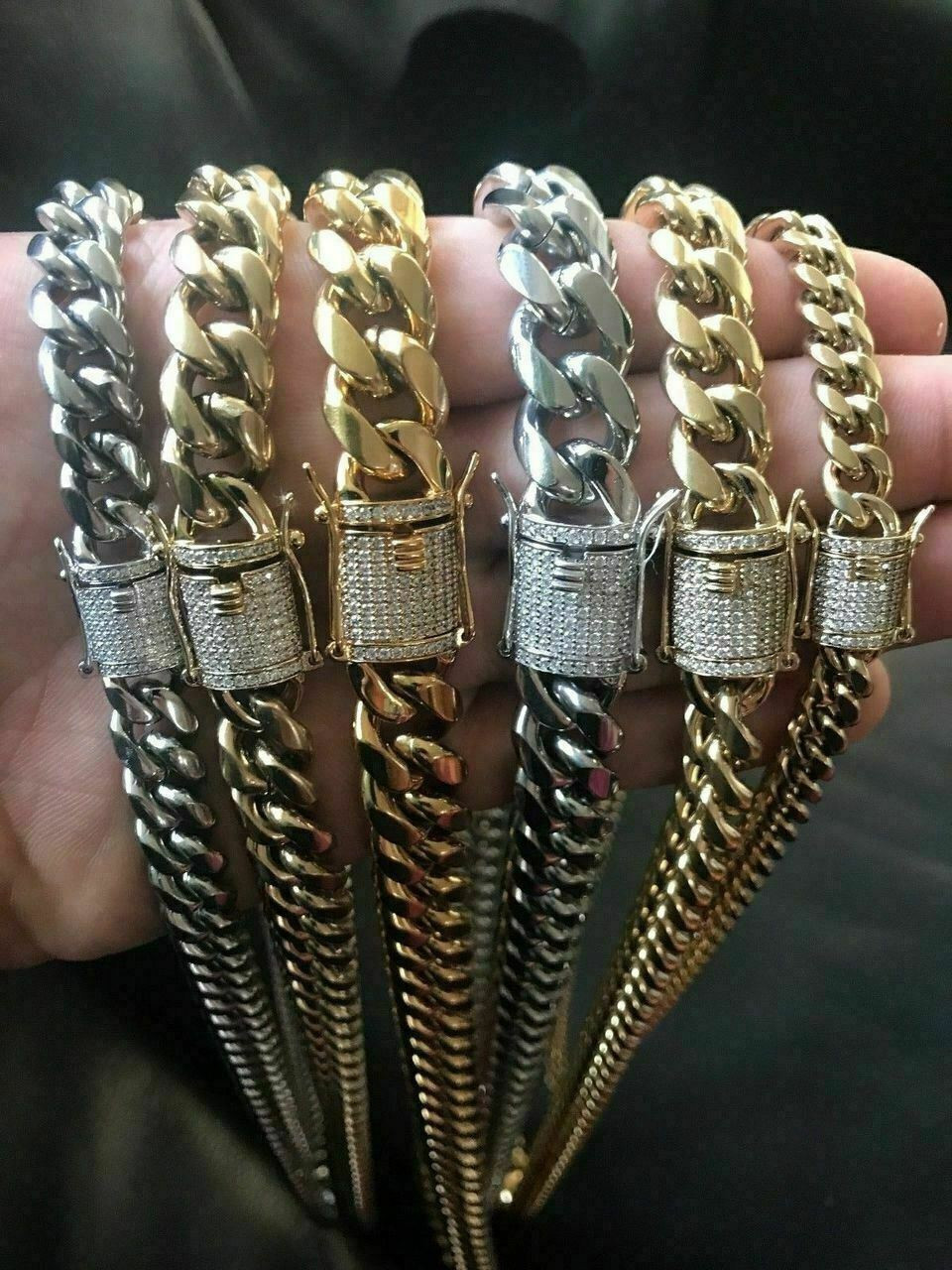 Stainless steel cuban link with diamonds Clearance