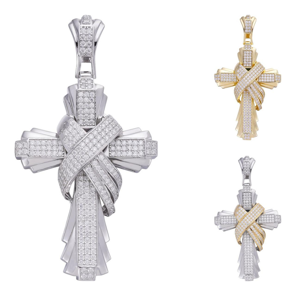 Iced Large Hip Hop Cross Pendant 925 Silver / Gold MOISSANITE Pass ...