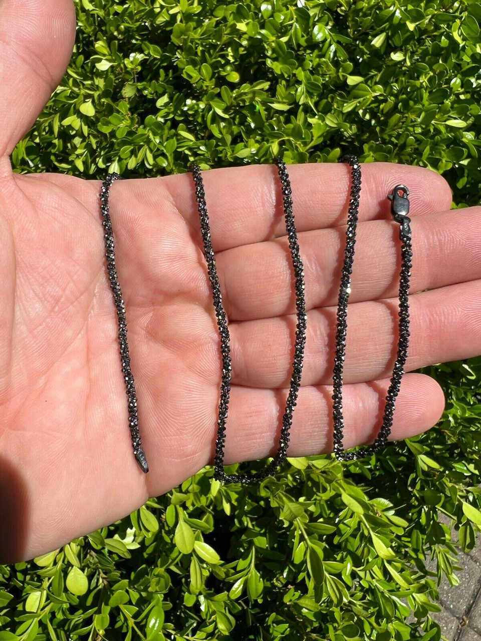 Black Rhodium Real 925 Silver Twisted Rock Sparkle Rope Chain Necklace