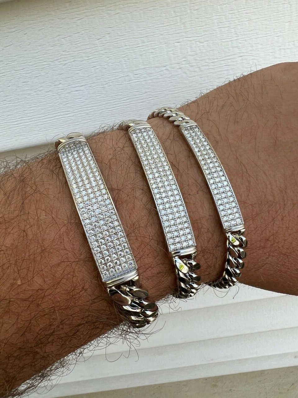 MOISSANITE Real Miami Cuban Link ID Bracelet 925 Silver Iced Pass