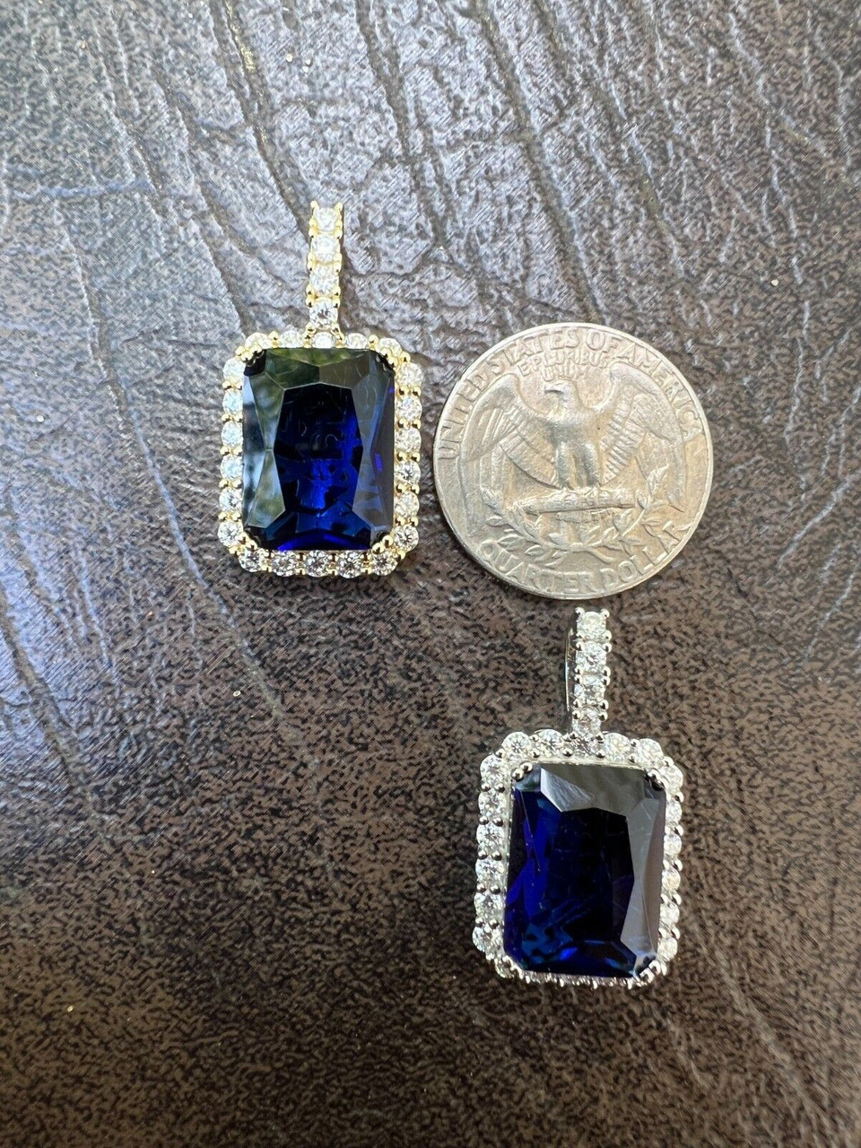 Iced Moissanite & Simulated Sapphire Stone Pendant Necklace Pass ...
