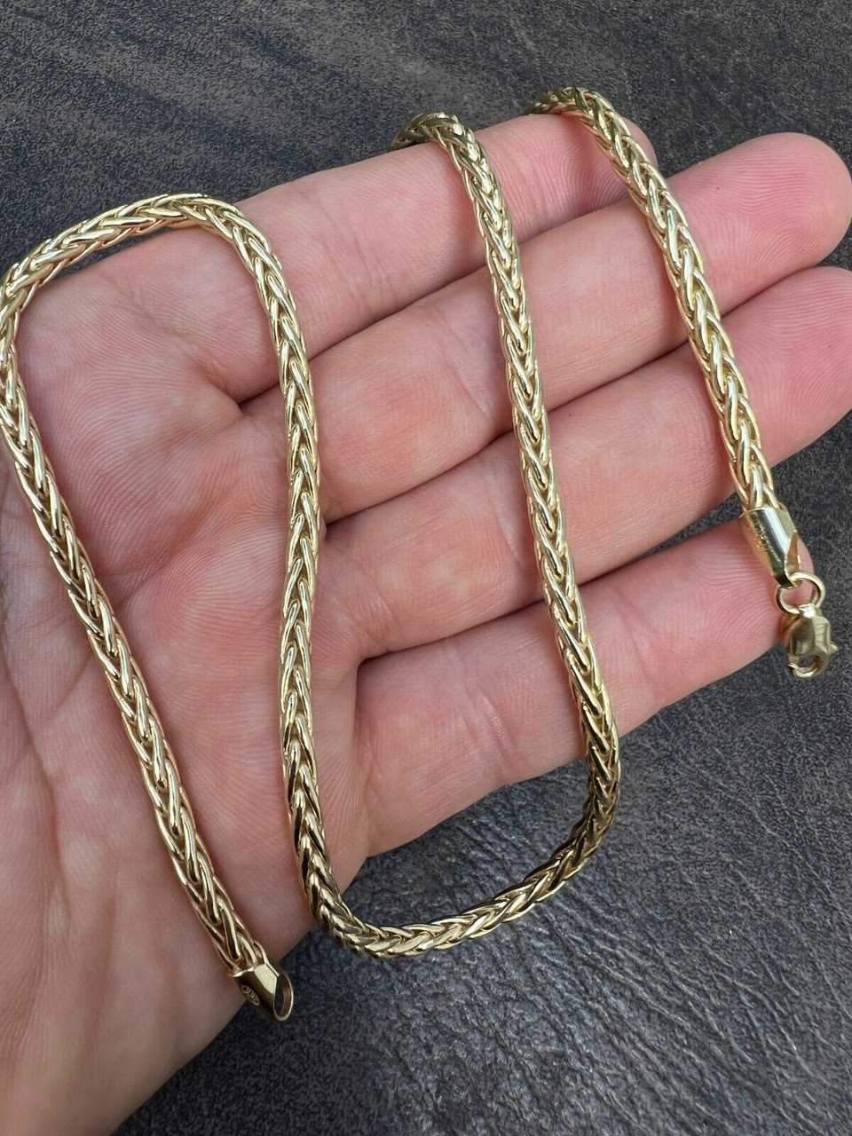 Real 14k Gold Plated 925 Sterling Silver Spiga Rope Wheat Chain