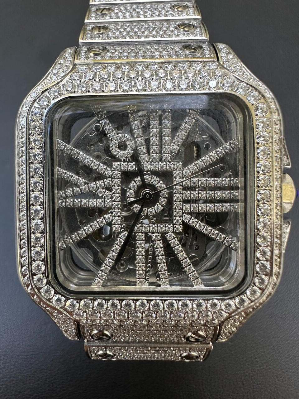 Real Mens MOISSANITE Watch Iced Automatic Movement Hip Hop Bust Down