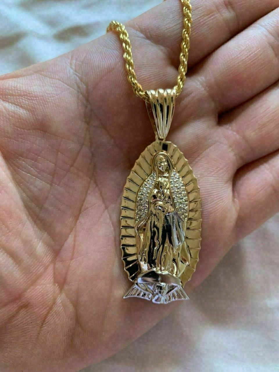 Men's Real 14k Yellow Gold Over 925 Sterling Silver Virgin Mary