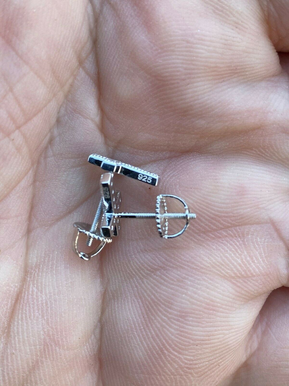 Real 925 Sterling Silver Men Ladies Cross Earrings Screw-back