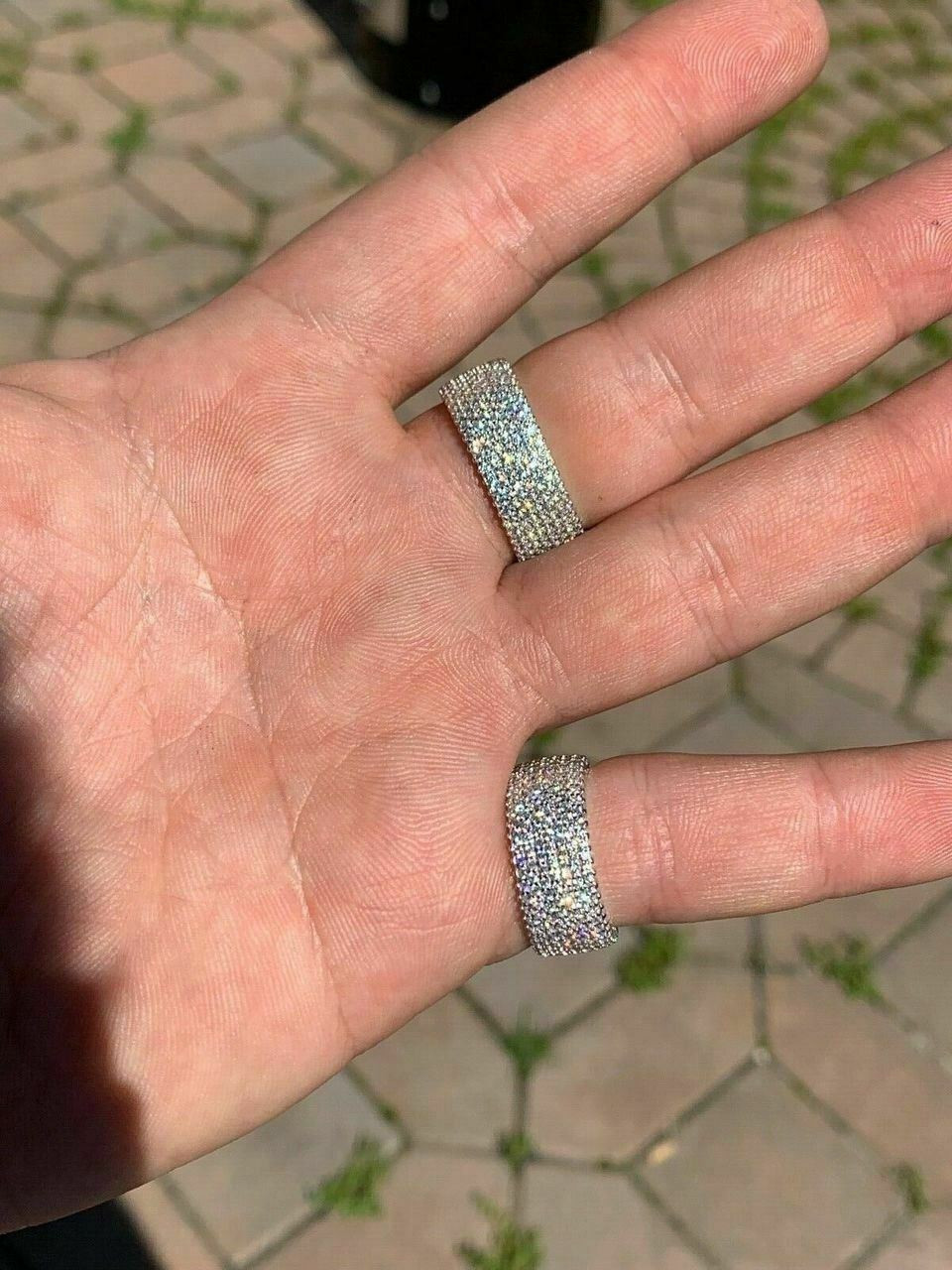 Solid 925 Sterling Silver Iced Eternity Band Wedding Bust Down Pinky