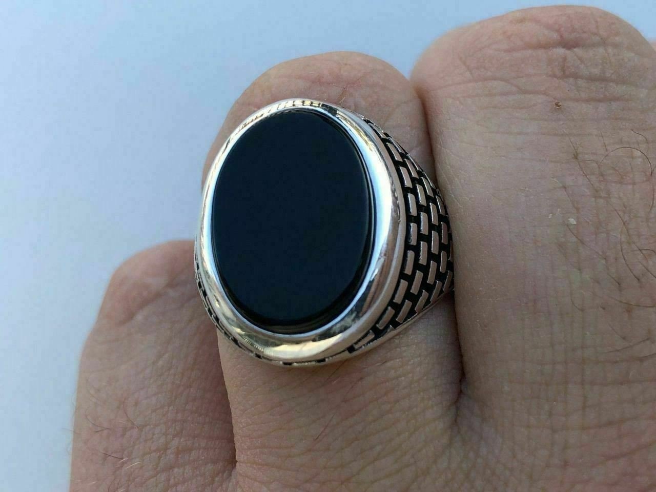 Solid 925 Sterling Silver Men s Black Onyx pinky ring Harlem Bling