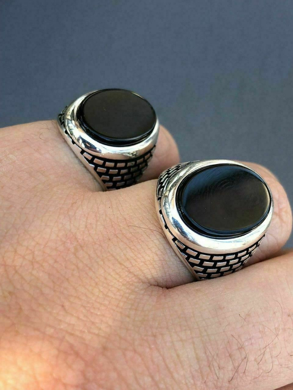 Solid 925 Sterling Silver Men s Black Onyx pinky ring Harlem Bling