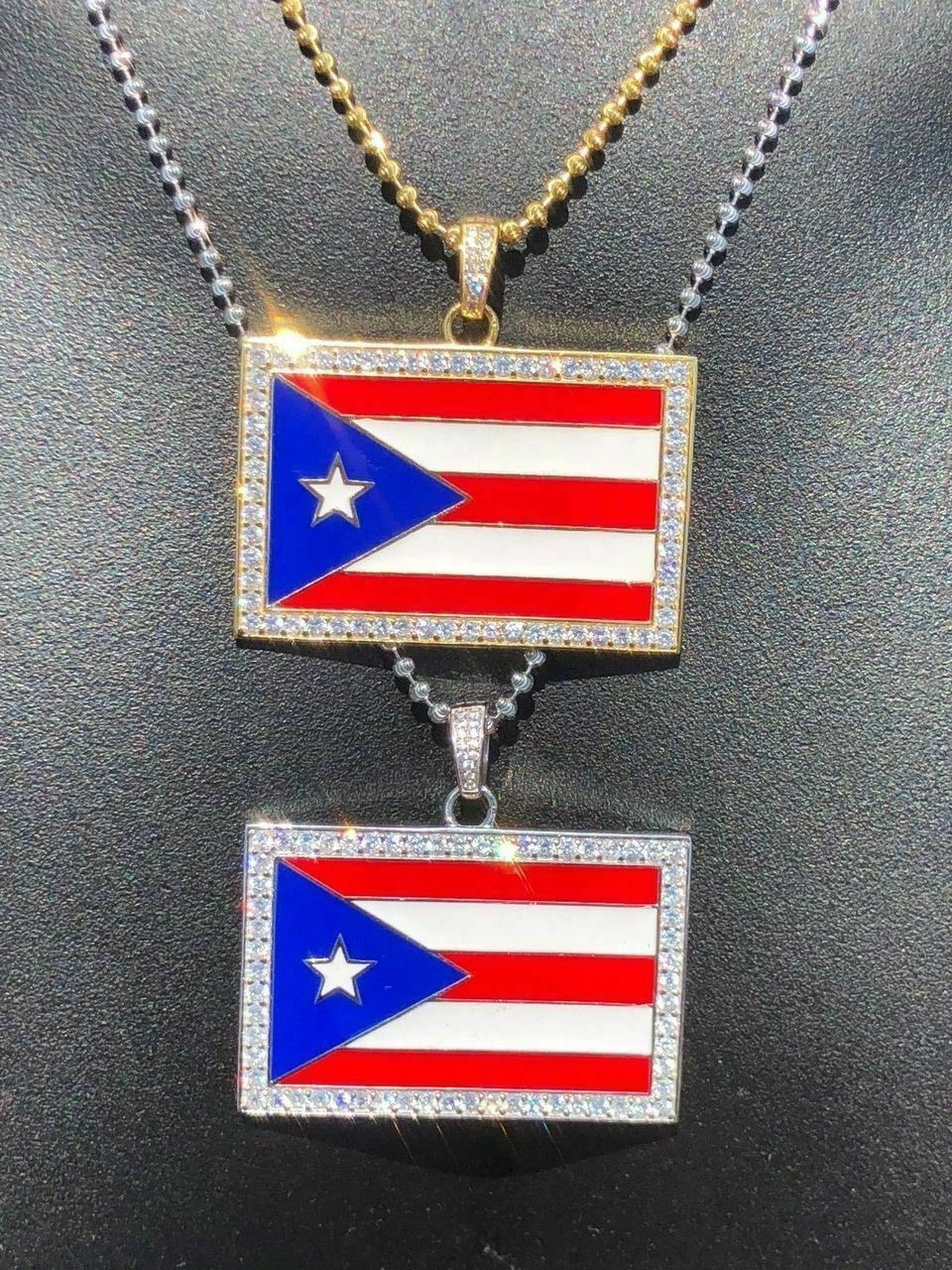 harlembling solid 925 silver puerto rico flag pendant 2 wide boricua rican chain 14k gold 02817.1664379154