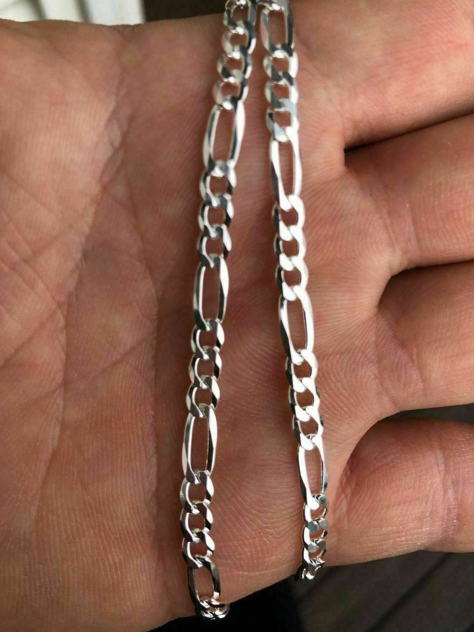 Solid 925 Sterling Silver Figaro Chain Necklace ITALY Men Women